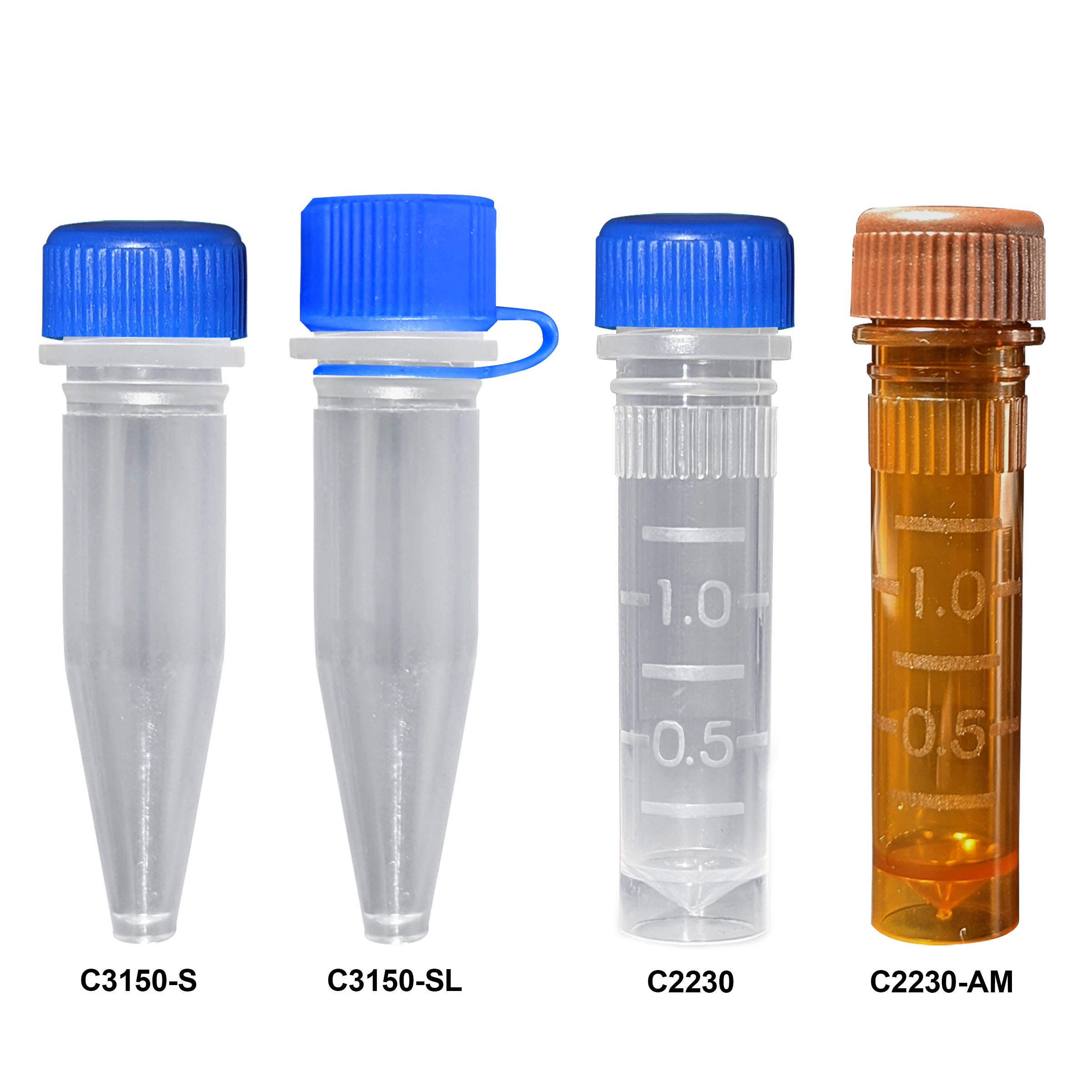 Rose Screw-cap microtubes, 2.0mL, with O-ring, sterile, molded graduations, caps attached, 100 per bag, 1000/Case