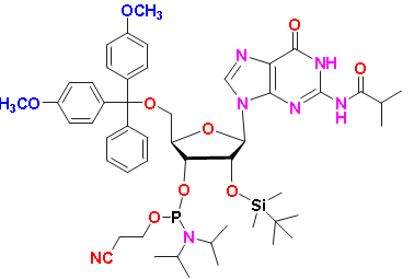 DMT-2'O-TBDMS-rG(ib) Phosphoramidite, CAS # 147201-04-5, MF:  C50H68N7O9PSi, MW: 970.2, 98%