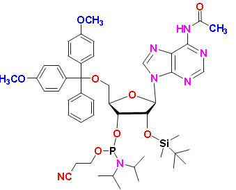 N2-Acetyl-2'-O-tert-butyldimethylsilyl-5'-O-DMT-guanosine 3'-CE Phosphoramidite, CAS # 944138-03-8, MF:  C48H64N7O9PSi, MW: 942.12, 98%