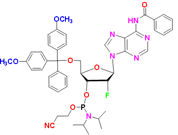 N6-Benzoyl-2'-deoxy-5'-O-DMT-2'-fluoroadenosine 3'-CE phosphoramidite, CAS # 136834-22-5, MF: C47H51FN7O7P, MW: 875.92, 98%