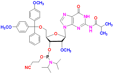 2'-OMe-G(iBu)-3'-phosphoramidite, CAS # 150780-67-9, MF:  C45H56N7O9P, MW: 869.94, 98%