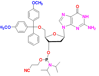 2'-DEOXYGUANOSINE PHOSPHORAMIDITE, CAS # 98183-15-4, MF: C40H48N7O7P, MW: 769.83, 98%