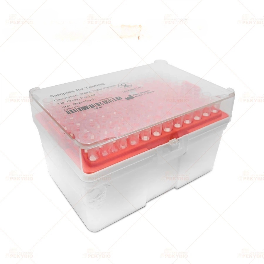 300uL Pipette Tip. Non-filter. Extended. Low Retention. Clear. Racked. Sterile, 96 pieces/rack. 10 racks/pack. Box/960