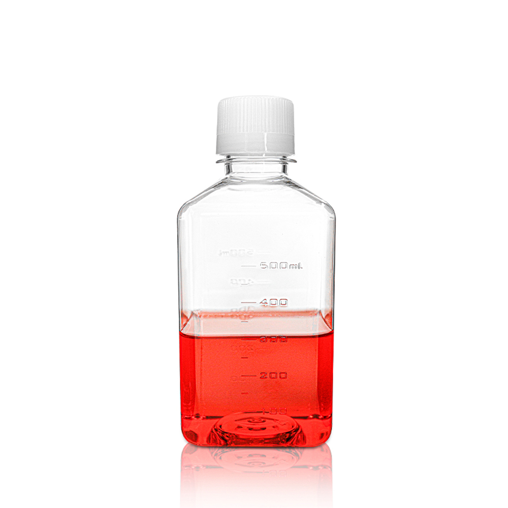 500mL PET Square Media Bottle with Seal Screw Cap. Sterile 32 pieces/bag.3bags/carton