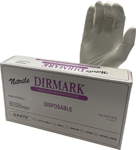 Nitrile Gloves, White, 2.5 Mil, Powder-Free – Extra Small 100 pc/bx, 10 boxes/cs