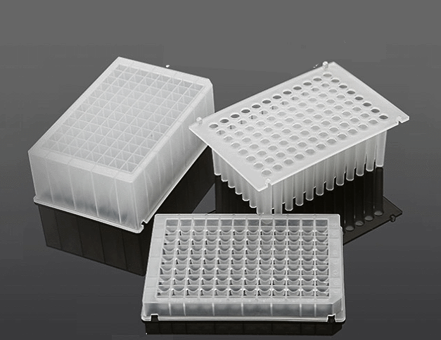 Rose Kingfisher Elution 96-Deep-Well Plate, 200µL, square well, round conical (V) bottom, natural color(Equivalent to Thermo 97002540), pkg/50 plates (10 bags of 5)